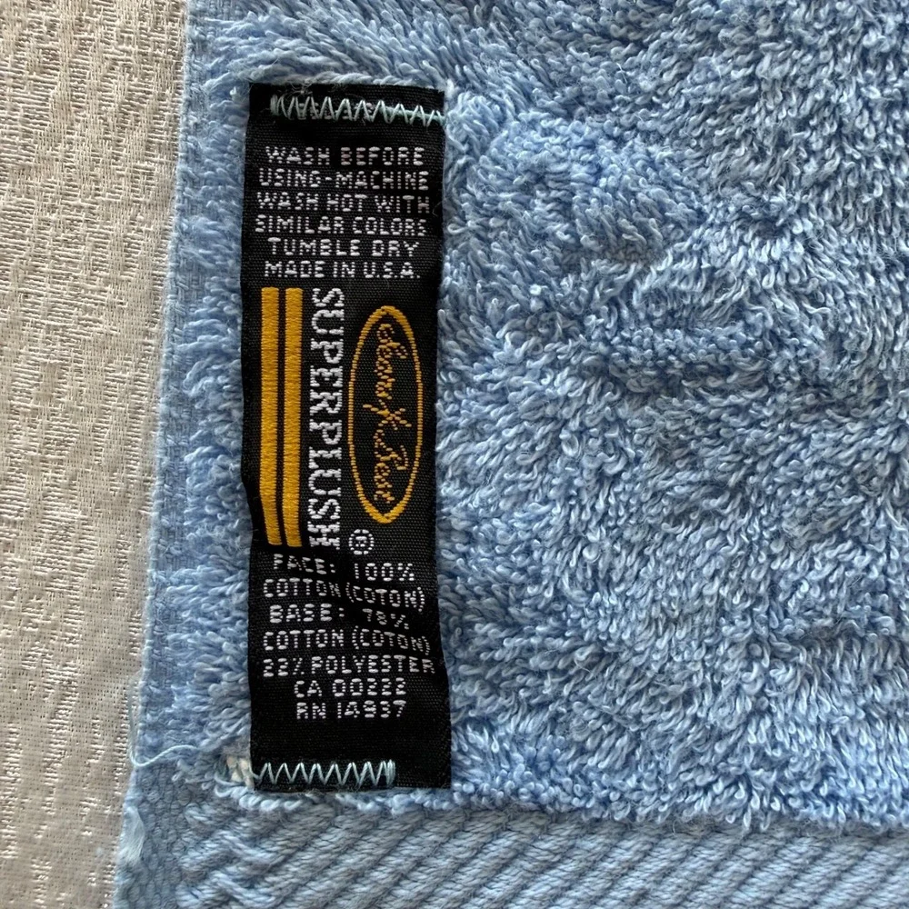 2pc Vintage Sears Superplush Bath Towels Blue Set Lot 2 USA Heavy Cotton Retro‎